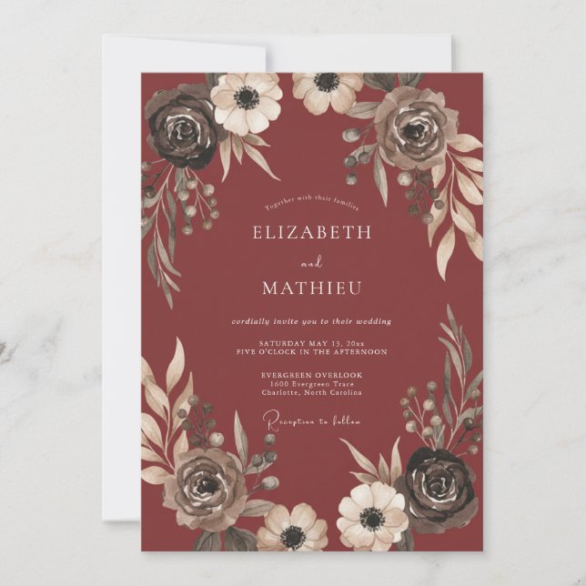 Invitación Boda íntima de cosecha de Borgoña (Anverso)