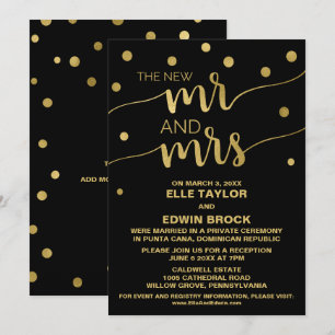 Invitación Boda íntima de glamour dorado y negro Recepción