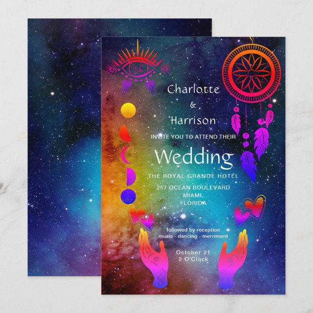Invitación Boda inusual de Wiccan Magic (Anverso / Reverso)