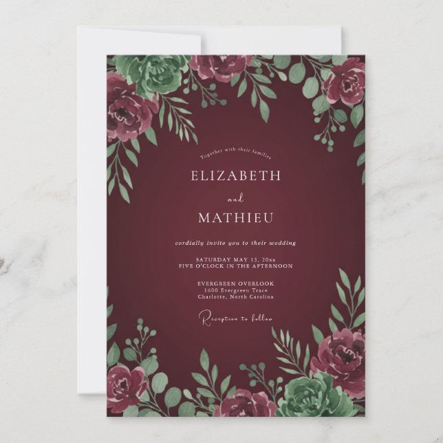 Invitación Boda Invernal Aristocrática Granate (Anverso)