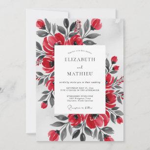 Invitación Boda Invernal Artística con Acuarela Roja