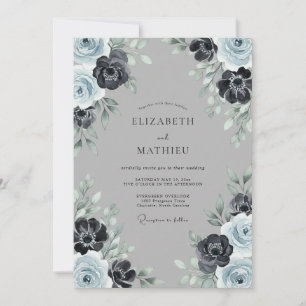Invitación Boda invernal atmosférica de azul pizarra