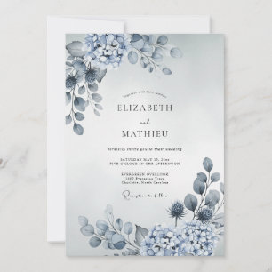 Invitación Boda invernal atmosférica de azul polvoriento