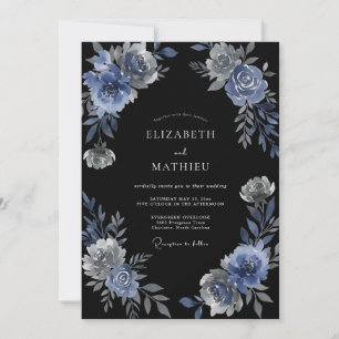 Invitación Boda invernal bajo la luz de la luna en azul marin