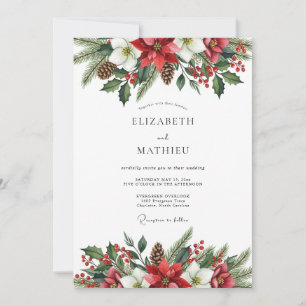 Invitación Boda Invernal Botánica Majestuosa Roja