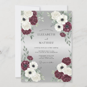 Invitación Boda invernal brillante en color granate