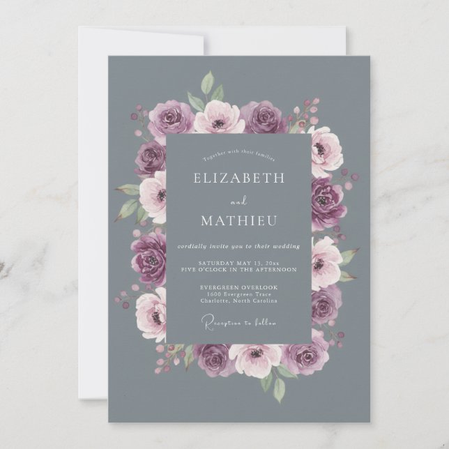 Invitación Boda Invernal Brumosa Gris Pizarra (Anverso)