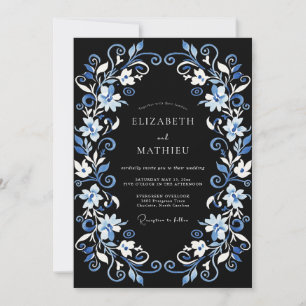 Invitación Boda invernal caprichosa de azul marino
