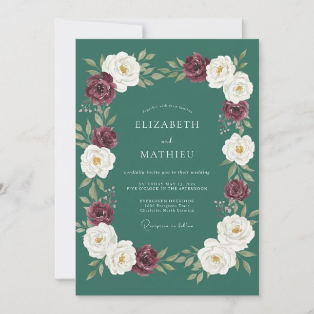 Invitación Boda invernal chic verde turquesa (Anverso)