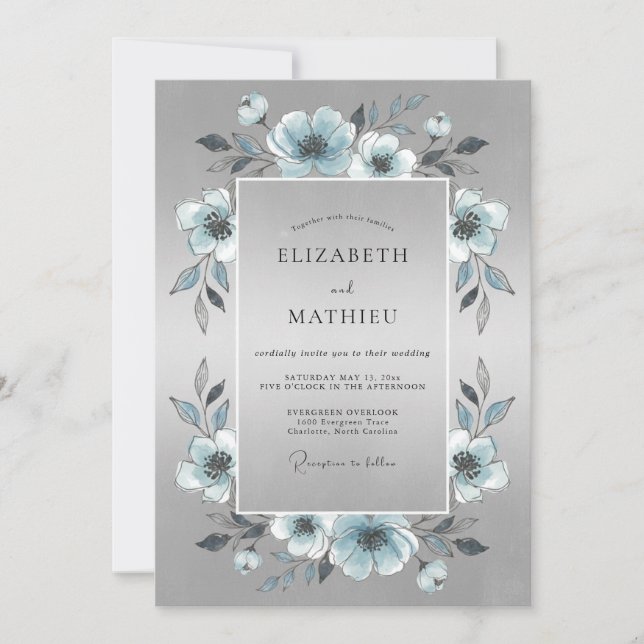 Invitación Boda Invernal con Brillo Plateado (Anverso)