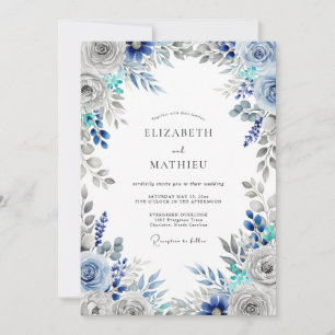 Invitación Boda Invernal con Escarcha Azul Acero