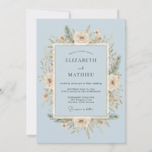 Invitación Boda Invernal con Escarcha Azul Hielo