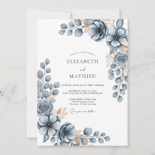 Invitación Boda Invernal con Escarcha Azul Pizarra