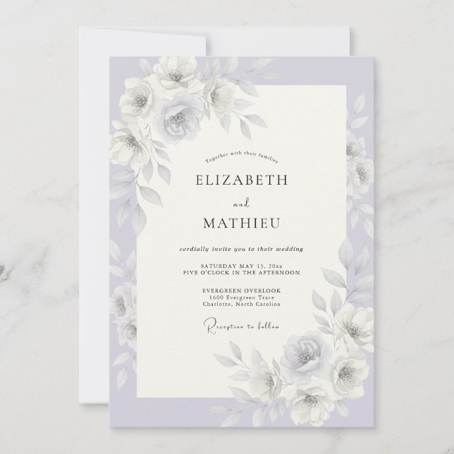 Invitación Boda Invernal con Escarcha de Lavanda (Anverso)