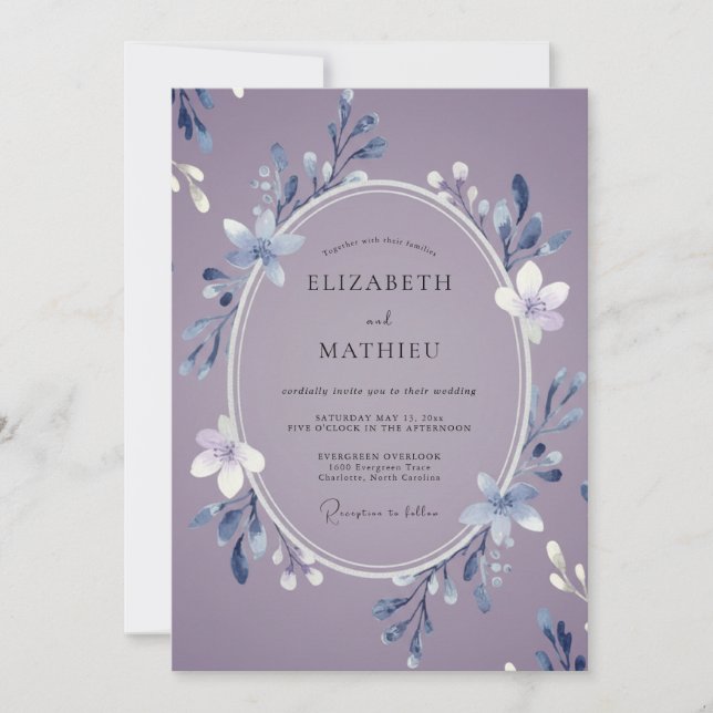 Invitación Boda Invernal con Escarcha Malva (Anverso)