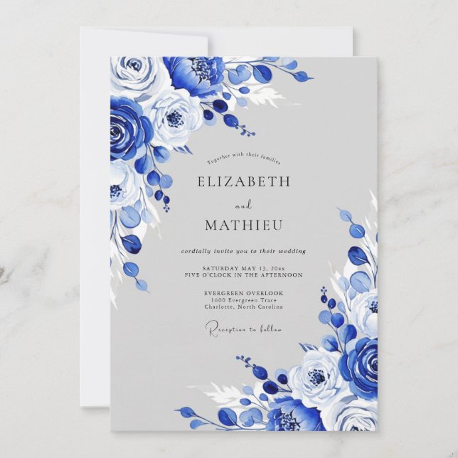 Invitación Boda Invernal Congelada Azul Zafiro (Anverso)