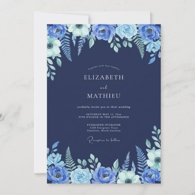 Invitación Boda Invernal de Azul Marino (Anverso)