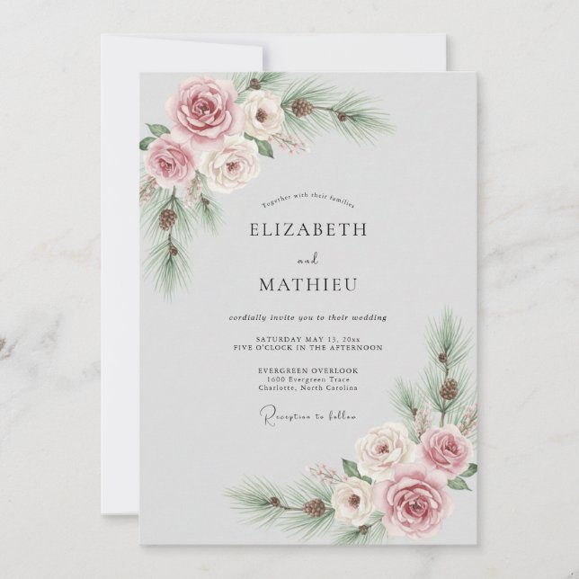 Invitación Boda Invernal de Mauve Piney (Anverso)