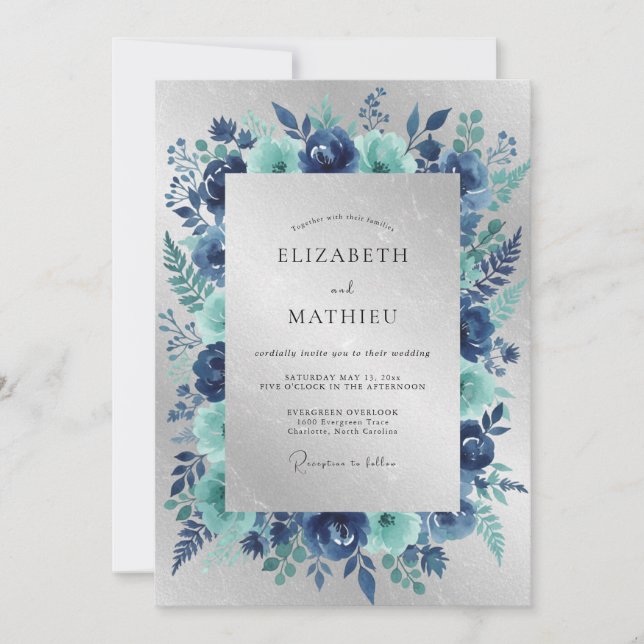 Invitación Boda Invernal de Plata Naval Congelada (Anverso)