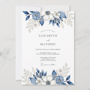 Invitación Boda Invernal Elegante de Azul Marino