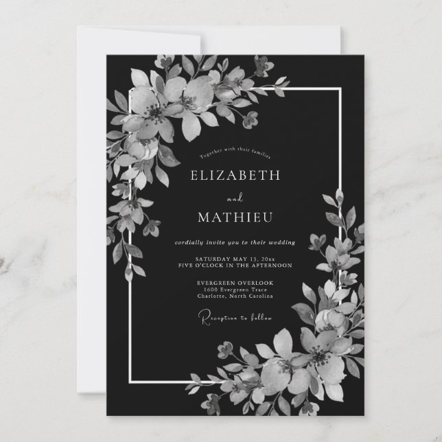 Invitación Boda Invernal Elegante en Gris Carbón (Anverso)