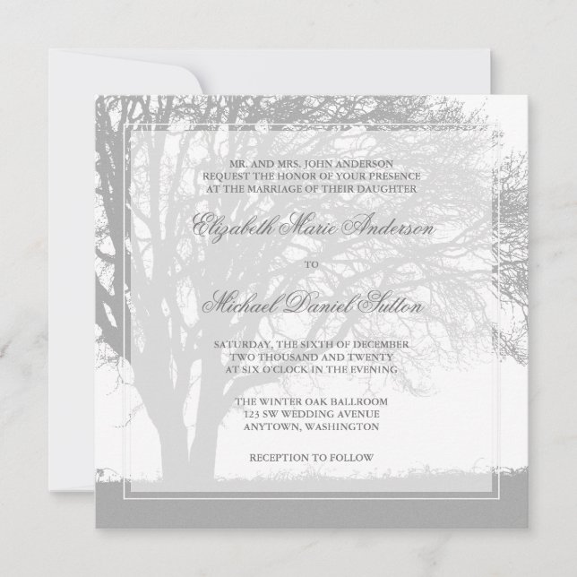 Invitación Boda invernal en roble gris (Anverso)