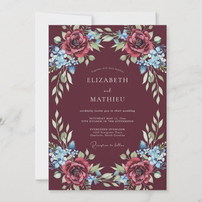Invitación Boda Invernal Espléndida Granate (Anverso)