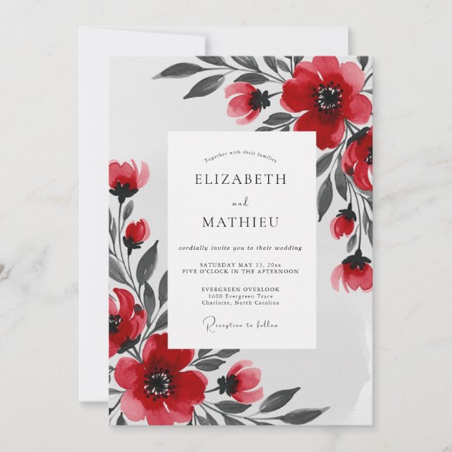 Invitación Boda Invernal Espléndida Roja (Anverso)