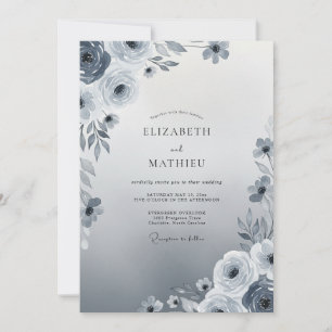 Invitación Boda invernal etérea azul pizarra