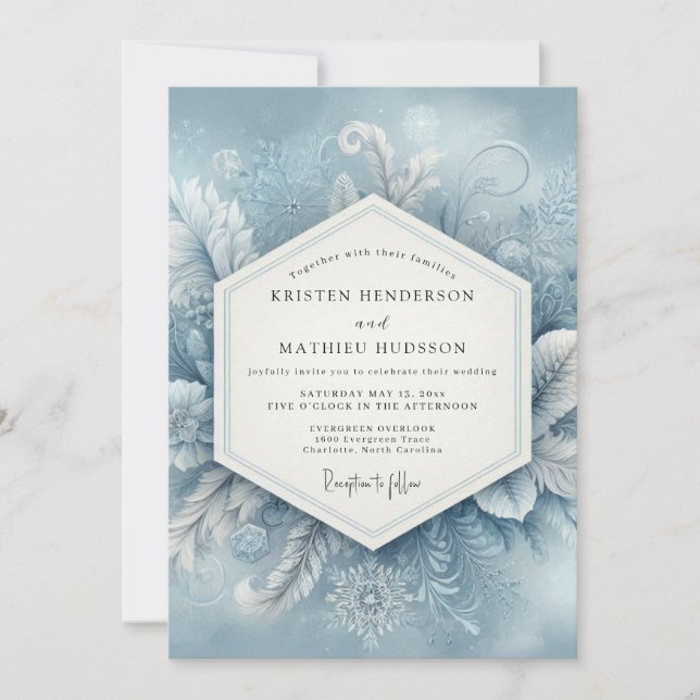 Invitación Boda invernal etérea de azul pizarra (Anverso)