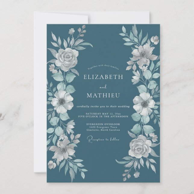 Invitación Boda Invernal Etérea de Azul Teal Suave (Anverso)
