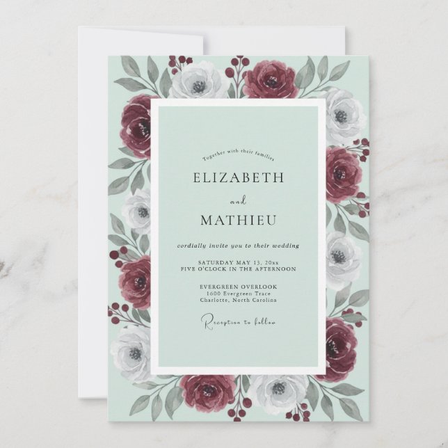 Invitación Boda invernal exuberante en verde menta (Anverso)