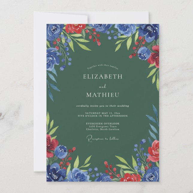 Invitación Boda Invernal Festiva de Verde Bosque (Anverso)