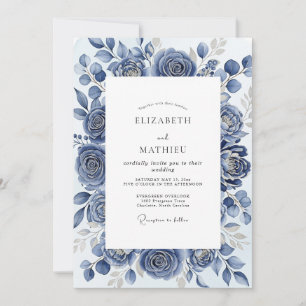 Invitación Boda Invernal Glacial Azul Pizarra