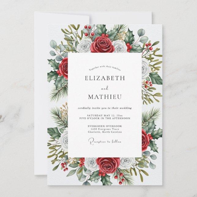Invitación Boda invernal grandiosa carmesí (Anverso)