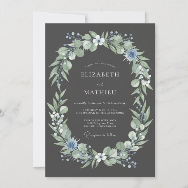Invitación Boda Invernal Gris Carbón Malhumorado (Anverso)
