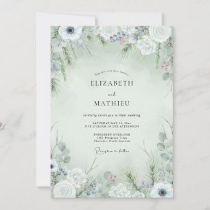 Invitación Boda invernal helada en verde salvia