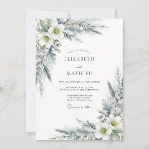 Invitación Boda invernal impresionante de azul polvoriento