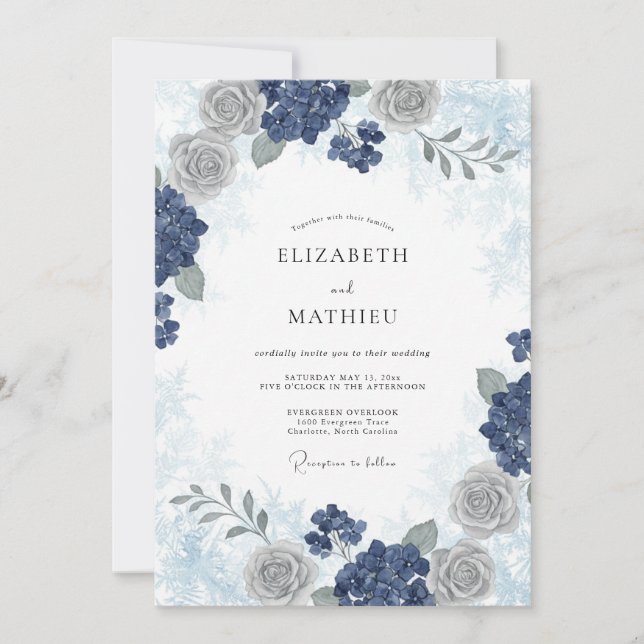 Invitación Boda Invernal Indigo Frosty (Anverso)