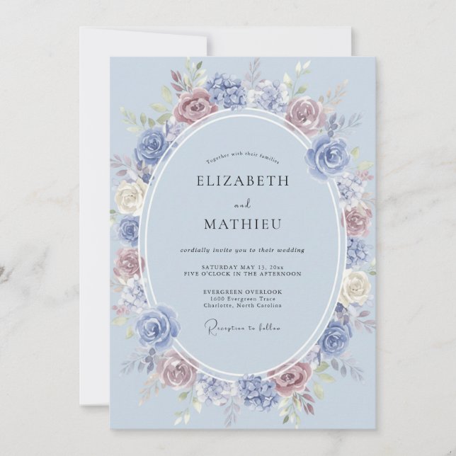 Invitación Boda Invernal Luminosa Azul Aciano (Anverso)