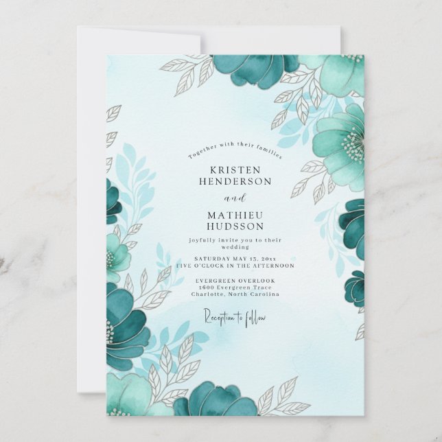 Invitación Boda invernal luminosa teal (Anverso)