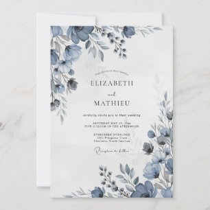 Invitación Boda invernal majestuosa de azul polvoriento