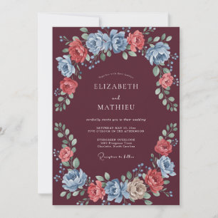 Invitación Boda invernal majestuosa de color borgoña