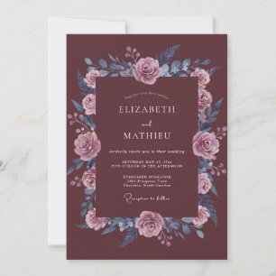 Invitación Boda Invernal Majestuosa de Color Granate