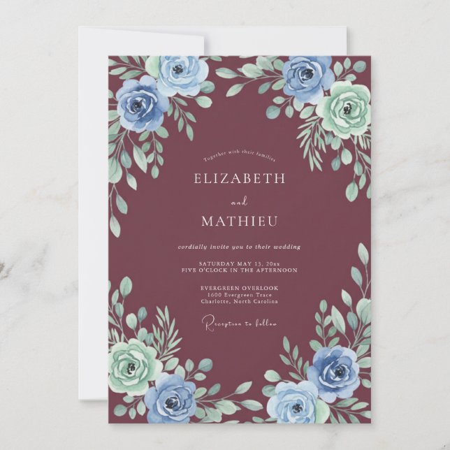 Invitación Boda Invernal Majestuosa Granate (Anverso)