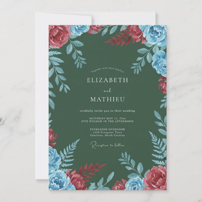Invitación Boda Invernal Malhumorada de Siempre Verde (Anverso)