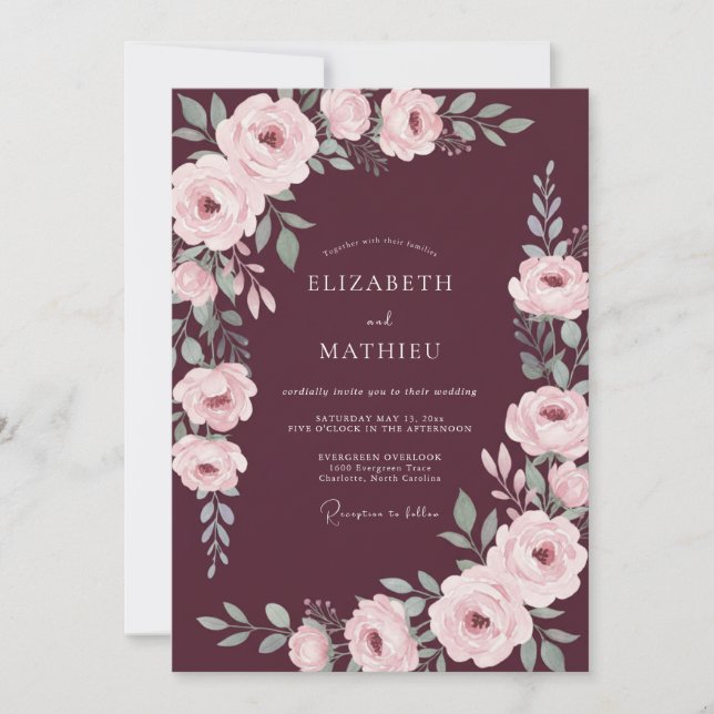 Invitación Boda Invernal Malhumorada Granate (Anverso)