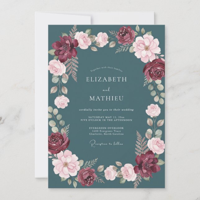 Invitación Boda invernal malva y borgoña (Anverso)