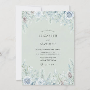 Invitación Boda Invernal Nebulosa en Verde Salvia