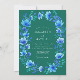 Invitación Boda invernal ornamentada de color turquesa